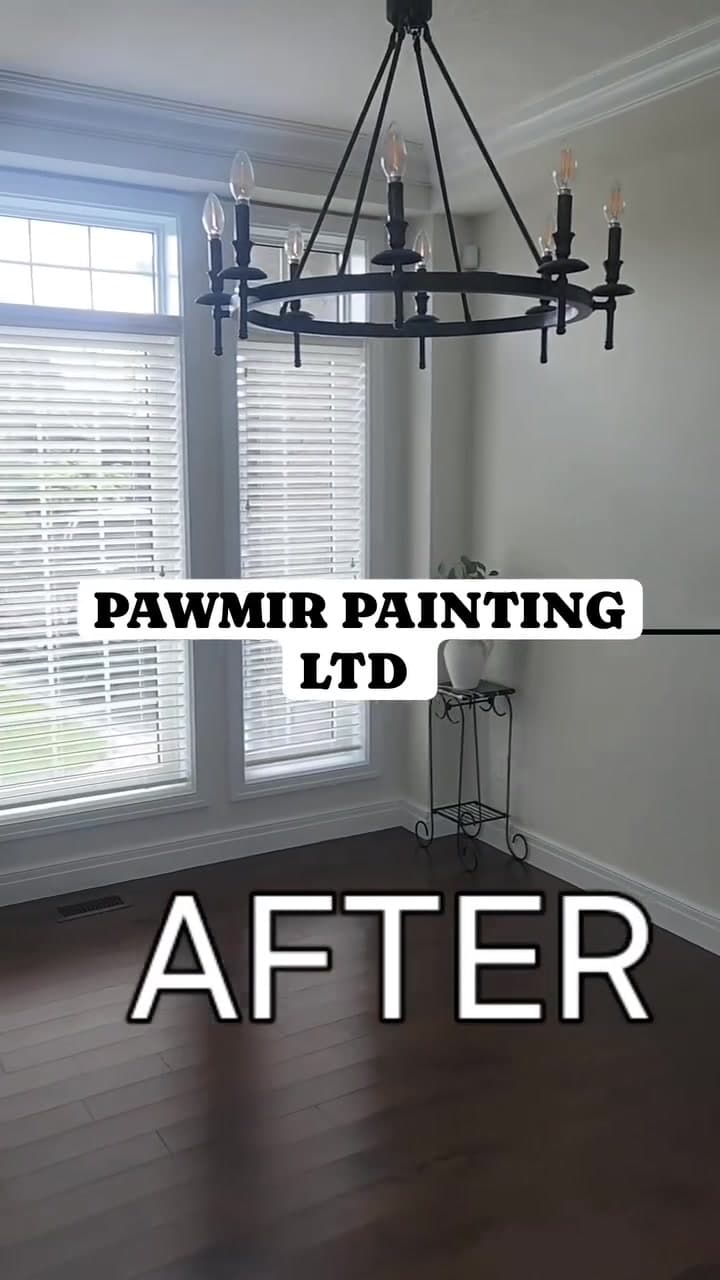 The same dining room repainted bright white